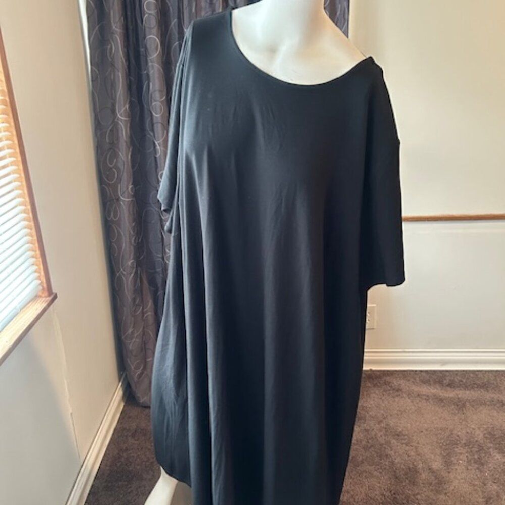 J.Jill Black short sleeves peep hole back midi flare dress, size 4X